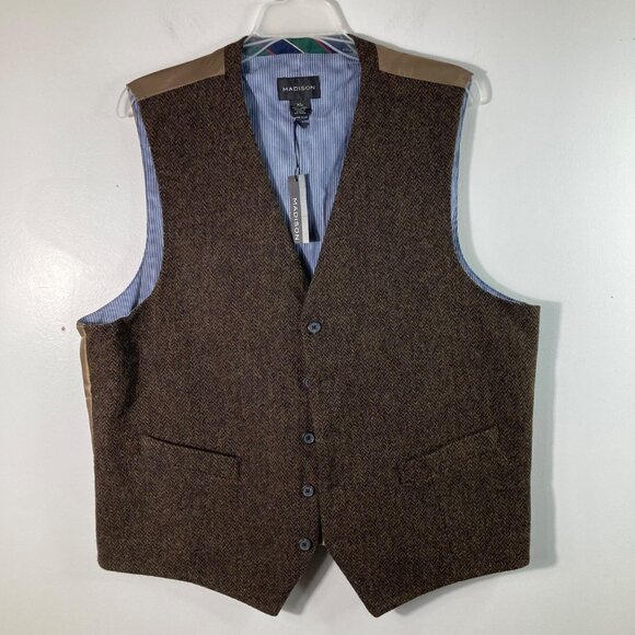 Mens Madison Wool Waistcoat Vest Lined Brown XL NWT Wool Polyester Cotton - Picture 1 of 10